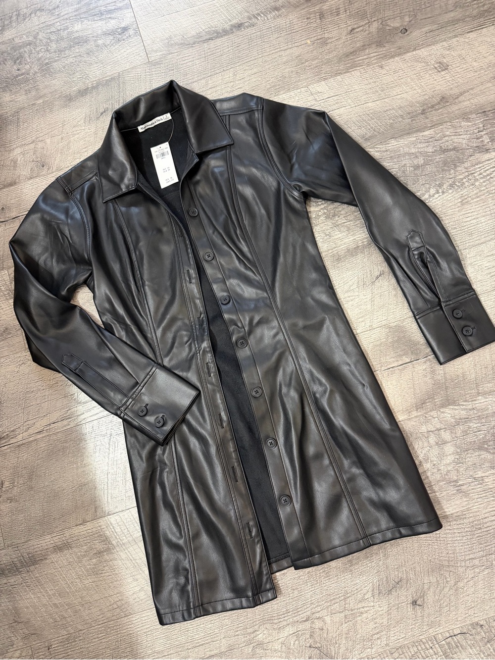 NWT Abercrombie & Fitch Black Leather Button-Front Coat -size small